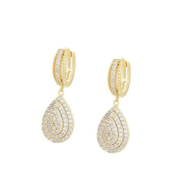 Fancy Drop Earring with CZ - Gold Plated - Picture 4 of 4